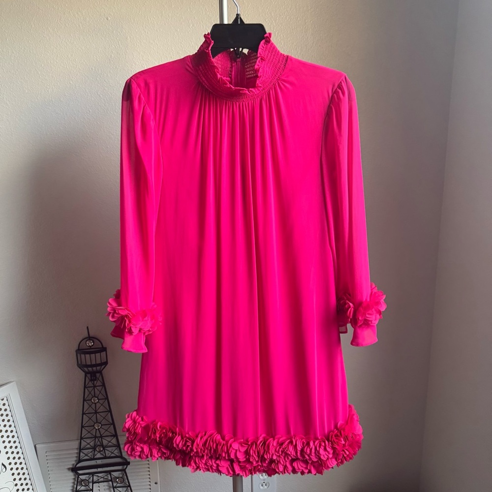 NWT Alex Marie Amelia Smocked Turtleneck Floral Petal Detail Chiffon Dress - Picture 3 of 10